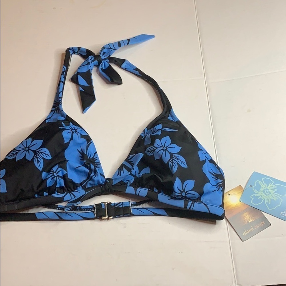 NWT Island Escape Blue BlCk Floral Swimsuit Top 16 SW2061